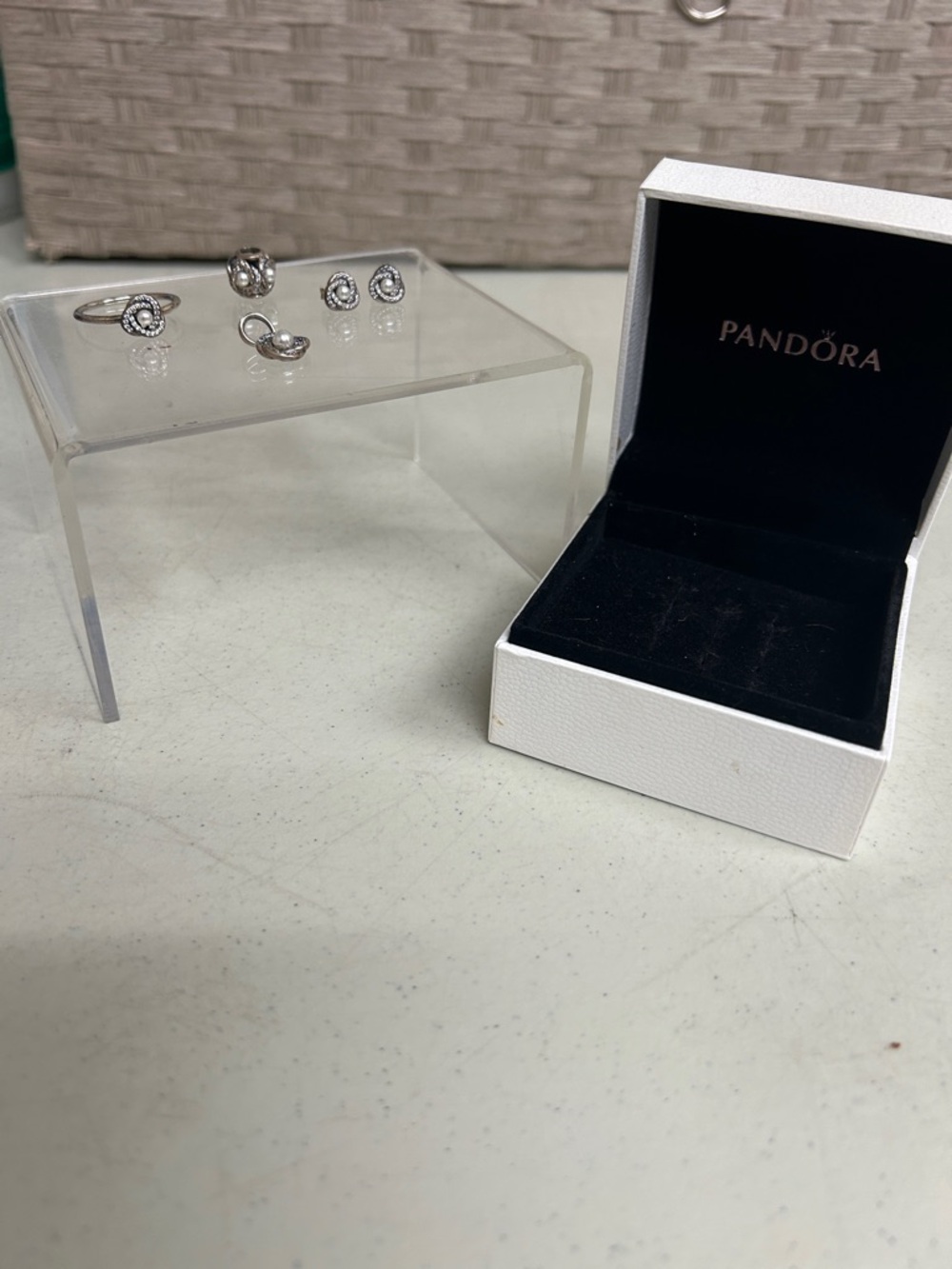 Pandora Silver Ring and Stud Earring Set - Silver 4 PC
